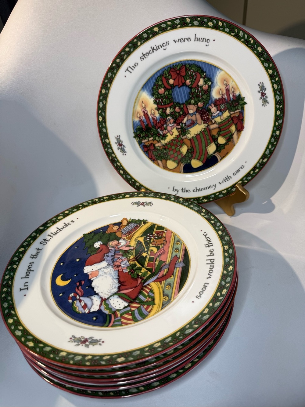 Set of 7 Twas The Night Before Christmas Holiday Dinner Plates St Nicholas